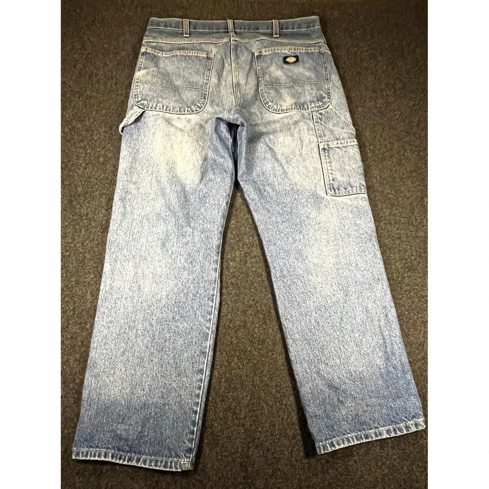 Dickies Carpenter Jeans Men 35x29 Blue Denim Logo Mid Rise Straight Leg Workwear